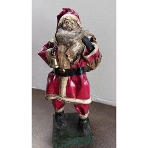 Paper Mache Santa Handmade Painted Sculpted Paper Folk Art